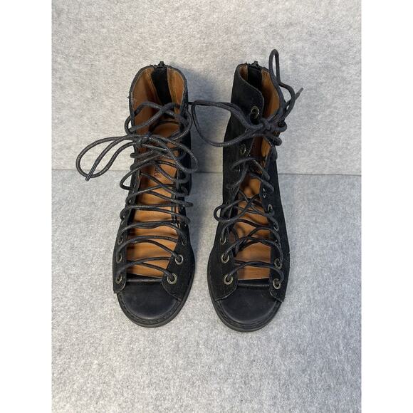 Jeffrey Campbell Cors Lace Up Bootie Sandal Black Suede Corset Open Toe Sz 6 EUC - Picture 1 of 15